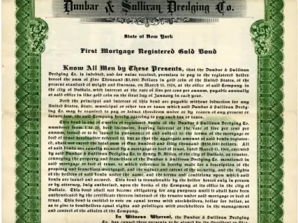 Bond - Dunbar & Sullivan Dredging Co. 
First Mortgage Registered Gold Bond