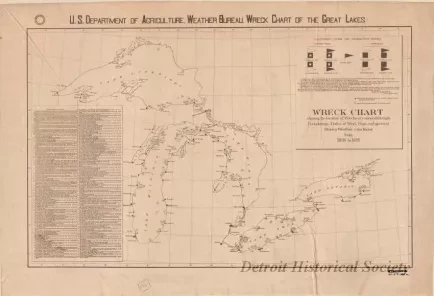 Chart, Informational - U.S. Department of Agriculture, Weather Bureau. Wreck Chart Showing the Location of Wrecks Occasioned through Founderings, Gales of Wind, Fogs, and General Stormy Weather Conditions from 1886 to 1891.